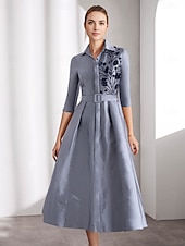 preiswerte Cocktailkleider-A-Linie Cocktailkleider Elegantes Kleid Festlich Knöchellang 3/4 Länge Ärmel Hemdkragen Gürtel  Schärpe Satin mit Glitzerperlen Derbykleider 2025
