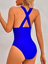 billiga One-piece-baddräkter-Dam Badkläder En bit Monokini Baddräkt Nät Öppen rygg Magkontroll Hög midja Smal Semester Standkläder Ensfärgat V-hals Ärmlös Baddräkter