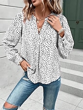 abordables Hauts de Travail pour Femmes-Femme Chemise Chemisier Léopard mode Décontractées manche longue Col cranté Hauts réguliers du quotidien Imprimer Blanche Rose Claire Eté Printemps