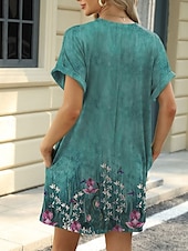 levne Boho šaty-Dámské Mini šaty Volnočasové šaty Tričkové šaty Boho šaty stylové Na běžné nošení Dovolená Denní Běžný Květinový S lístky Krátký rukáv Tričkový Vodní modrá Hnědá Trávová zelená Léto