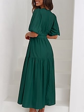 abordables Robe de cocktail-Femme Robe Maxi Robe casual Robe Trapèze mode basique Décontractées Vacances du quotidien Standard Plein Demi Manches Col V Vert Beige Eté Printemps
