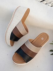 abordables Sandalias Informales-Sandalias de cuña con plataforma multicolor para mujer con punta abierta: zapatos de verano cómodos para salidas informales y vacaciones en la playa
