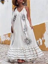 tanie Wakacyjne sukienki-Damskie Sukienka maxi Codzienne sukienki Sukienka A line Elegancja Elegancki Codzienny Urlop Codzienny Plaża Luźna Graficzny Bez rękawów Pasek Biały Jasnoniebieski Lato Wiosna