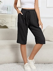 billiga Shorts i bomullslinne-Dam Shorts i bomullslinne Shorts Lättvikt Ledigt Knelängd Mellanhög midja Slät Ficka Snörning Mateial som andas Bekväm Oelastisk Ledigt / vardag Helgen Marin Svart Vit Kaki Sommar Vår Normal