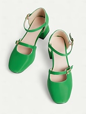 economico Anni &amp;#39;50-scarpe da donna con tacco a blocco mary jane retrò – pelle verniciata verde brillante con cinturini regolabili, perfette per ufficio, feste e outfit casual