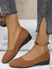 お買い得  レディースフラットシューズ-クッションソールを備えた女性用の柔らかいネイビーブルーのスエードスリッポンフラットシューズ | 普段使いに最適