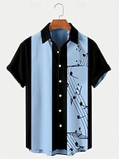 cheap Men&#039;s Bowling Shirt-Men&#039;s Musical Notes Summer Shirt Bowling Shirt Button Up Shirt Short Sleeve Fashion 1950s Casual Daily Summer Turndown Print Black Pink Blue Green