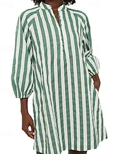 abordables Robes-chemises-Femme Mini robe Robe chemise Robe casual Robe d&#039;été mode Décontractées Vacances du quotidien Rendez-vous Standard marinière Manches 3/4 Col V Rose Claire Vert Eté Printemps