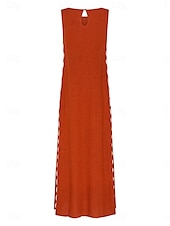 ieftine Rochii casual florale-Pentru femei Rochie Maxi Rochie casual Rochii Boho Chic Rochie Tip Maieu Boemia Casual Boho Vacanță Zilnic Plajă Potrivire Largă Simplu Manșon scurt Stil Nautic Roșu-aprins Maro Vară Primăvară