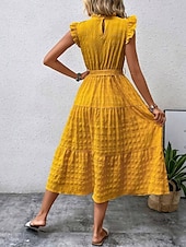 tanie Sukienki kwiatowe-Damskie Sukienka maxi Codzienne sukienki Sukienka A line Elegancki Podstawowy Codzienny Urlop Codzienny Regularny Równina Bez rękawów W serek Żółty Rumiany róż Lato Wiosna