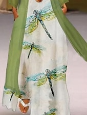 billige Kjolesett-Dame Kjolesett Uformell kjole Chiffonkjoler Elegant Mote Blomstret Trykt mønster Maxikjole Langermet Crew-hals utendørs Feriereise Vin Blå Lilla Sommer Vår Normal