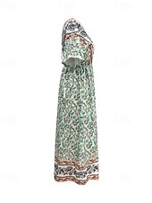 abordables Robes Bohémiennes-Femme robe longue Robe Trapèze Robe d&#039;été robe boheme Elégant Hawaïen mode Vacances du quotidien Rendez-vous Standard Floral Manche Courte Col V Vert Eté