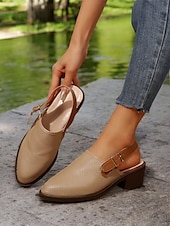 olcso Kényelmes szandálok-női mandula perforált slingback szandál tömbsarokkal és csatos pánttal - kényelmes és stílusos cipő munkához és hétköznapi kirándulásokhoz