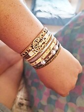 billige Damearmbånd-lærarmbånd for menn med anheng i livets tre – flerlagsdesign med perler, justerbart, stilig for casual og boho-stil