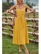 economico Abiti da vacanza-Per donna Vestito maxi Abito casual Abito linea A Abito sottoveste Moda Essenziale Informale Da mare Giornaliero Standard Liscio Senza maniche A V Giallo Verde Estate Primavera
