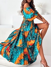 billige Uformelle blomsterkjoler-Dame Maxikjole Uformell kjole Swingkjole Boho elegante kjoler Bohem Fritid Feriereise Daglig Løstsittende Blomstret Batikkfarget 3/4 ermer V-hals Lys Lilla Grønn Sommer Vår