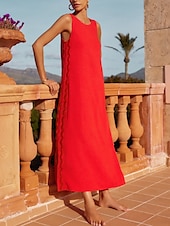 ieftine Rochii casual florale-Pentru femei Rochie Maxi Rochie casual Rochii Boho Chic Rochie Tip Maieu Boemia Casual Boho Vacanță Zilnic Plajă Potrivire Largă Simplu Manșon scurt Stil Nautic Roșu-aprins Maro Vară Primăvară