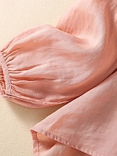abordables Chemises-Femmes Chemise Chemisier Chemises en coton et lin Couleur Unie Basique Occasionnel manche longue Col ras du cou Hauts Réguliers Quotidien Broderie Blanche Rose Claire Fuchsia Vert Été Printemps