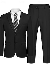 abordables Blazers para hombre-Hombre Graduación Conjunto chaqueta Negocio Fiesta de Cóctel Fiesta de Boda Moda Casual Primavera &amp; Otoño Poliéster Color sólido Botones Bolsillo Cómodo Botonadura Simple Chaqueta de sport Negro