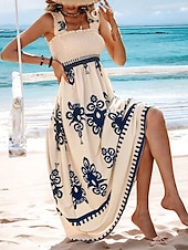 levne Boho šaty-Dámské Dlouhé šaty Maxi šaty Volnočasové šaty Áčkové šaty Letní šaty Boho šaty Čechy Havajské stylové Dovolená Denní Rande Běžný Grafika Bez rukávů Hranatý Černá Světlá růžová Rubínově červen