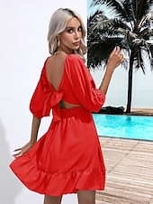 levne Květinové šaty-Valentýn Dámské Běžný Mini šaty Boho Chic šaty Áčkové šaty Čechy stylové Klasické Lucerna rukáv Dovolená Párty Denní Tvarovaný potah Bez vzoru Bez rukávů Hranatý Černá Bílá Světlá růžová Rubínov