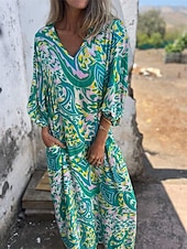 olcso Nyomtasd a virágmintás ruhákat-Női Maxiruha hétköznapi ruha Boho elegáns ruhák Boho ruha Csehország aranyos stílus Stílusos Lámpás hüvely Vakáció Napi Randi Laza öltözet Grafika Féhosszú V-alakú Arcpír rózsaszín Lóhere Nyár Tavasz