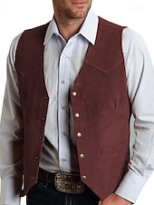 abordables Gilets-Homme Gilet Gilet en daim Vacances du quotidien Rendez-vous Mode Décontractées Printemps &amp; Automne Boutons Poche Polyester Confortable Plein Droit 1 bouton Col V Standard Noir Champagne Rouge