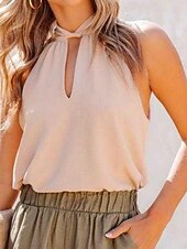 Top de damă fără mâneci cu bretele de culoare uniformă stilat casual de tip halter neck bluze obișnuite pentru ziua de lucru alb roz fuchsia vară ieftine Bluze & Camisole Damă-Top de damă fără mâneci cu bretele de culoare uniformă stilat casual de tip halter neck bluze obișnuite pentru ziua de lucru alb roz fuchsia vară