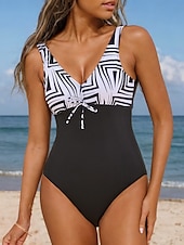 billiga One-piece-baddräkter-Dam Vanligt Badkläder En bit Monokini Baddräkter Baddräkt Blygsamma badkläder Magkontroll Rand Semester Standkläder Färgblock Randig Axelband Ärmlös Baddräkter
