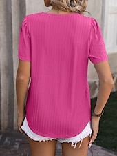 cheap T-shirts-Women&#039;s Boho T-shirt Plain Bohemia Stylish Basic Short Sleeve Puff Sleeve Square Neck Regular Tops Daily Going out Weekend Dressy Tunic Black White Light Green Pink Royal Blue Summer