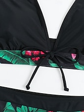 billiga Bikinis-Dam Badkläder Bikini 2 st Pojkeben Baddräkt Öppen rygg Hög midja Smal Semester Standkläder Grafisk Halterneck Ärmlös Baddräkter