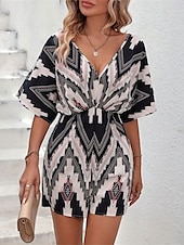 abordables grenouillère-Femme Normal Combishort Actif Géométrique Manche Courte Col V Taille haute Imprimer Vacances du quotidien Standard Noir Eté