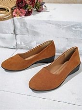 お買い得  レディースフラットシューズ-クッションソールを備えた女性用の柔らかいネイビーブルーのスエードスリッポンフラットシューズ | 普段使いに最適