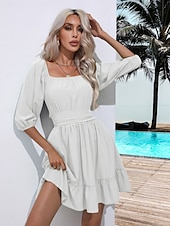 levne Květinové šaty-Valentýn Dámské Běžný Mini šaty Boho Chic šaty Áčkové šaty Čechy stylové Klasické Lucerna rukáv Dovolená Párty Denní Tvarovaný potah Bez vzoru Bez rukávů Hranatý Černá Bílá Světlá růžová Rubínov