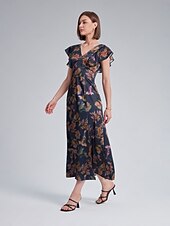 cheap Casual Dress-Flutter Sleeve Fitted Midi Dress