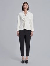 billige Kvinne Enkle Topper-Dame Dresskjorter Arbeidsskjorter Helfarge Formell Kontor Fritid / hverdag Kjegle Erme Svart Hvit Dreie blusset krage skjorter Langermet Elegant Mote Fritid hverdag Krage Vår