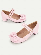 tanie Mary Jane szpilki-różowe buty typu Mary Jane na obcasie z podwójnym paskiem ze sprzączką i kokardką - urocze buty w stylu retro na klockowym obcasie na okazje codzienne i eleganckie