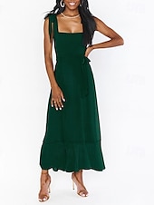 cheap White Graduation Dresses-Women&#039;s Long Dress Maxi Dress Graduation Dress A Line Dress Summer Dress Cami Dress Elegant Stylish Vacation Daily Date Regular Fit Plain Sleeveless Square Neck Black White Light Green Pink Summer