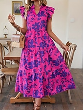 cheap Elegant Floral Dresses-Women's Maxi Dress Casual Dress Swing Dress A Line Dress Tank Dress Stylish Casual Vacation Daily Regular Fit Floral Sleeveless V Neck Yellow Purple Summer