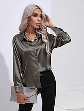 cheap Work Tops-Women&#039;s Shirt Boho Shirt Dressy Tops Plain Casual Boho Long Sleeve Bishop Sleeve Shirt Collar Regular Tops Party Evening Wear Daily Evening Party Glitter Silver Black Yellow Red Royal Blue Summer