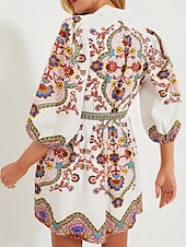 tanie Sukienki boho-Damskie Sukienka mini Sukienka A line Sukienka Boho Elegancja Bohema Śłodkie Latarnia rękawem Urlop Codzienny Randka Luźna Graficzny Rękaw 1/2 W serek Biały Lato Wiosna Jesień