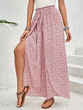 billiga breda ben och hög midja-Kvinnors vida chinos baggy byxor semester mode full längd hög midja blommig elastisk midja tryck komfort utomhus mikro-elastisk semester gata avslappnad svart vit rosa khaki sommar vår