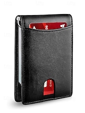 お買い得  ウォレット-男性用 RFID ブロック ウォレット - プレミアム牛革、スリムなデザイン、複数のカード スロット、現金用コンパートメント付き、旅行や日常使用に最適、カラー ブラック オレンジ