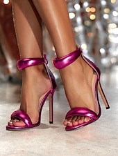 economico Sandali con tacco-tacchi a spillo con cinturino alla caviglia metallizzato fucsia per donna - scarpe da festa particolari