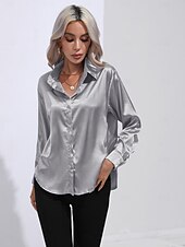 cheap Work Tops-Women&#039;s Shirt Boho Shirt Dressy Tops Plain Casual Boho Long Sleeve Bishop Sleeve Shirt Collar Regular Tops Party Evening Wear Daily Evening Party Glitter Silver Black Yellow Red Royal Blue Summer
