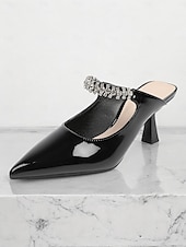 cheap Kitten Heels-Women&#039;s Rhinestone Embellished Pointed-Toe Slip-On Heeled Mules – Elegant Party and Formal Shoes for Evening Events and Weddings