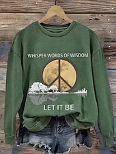 abordables Humour et Citations Tops-Femme Sweat Lettre Décontractées manche longue Col Ras du Cou Hauts réguliers Imprimer Vert Automne Hiver