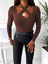 levne trička-Dámské Bez rukávů Pevná barva stylové Dlouhý rukáv Asymetrický krk Crop Tops Denní Černá Vodní modrá Hnědá Jaro