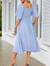 economico Abiti casual bianchi-Per donna Vestito longuette Abito casual Abito linea A Moda Essenziale Informale Da mare Giornaliero Standard Liscio Manica corta A V Bianco Azzurro Estate