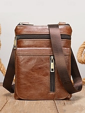 abordables Sacs pour homme-sac à bandoulière vintage marron en cuir véritable pour homme – sac à bandoulière multi-poches pour les voyages, le travail et l&#039;utilisation quotidienne noir marron café